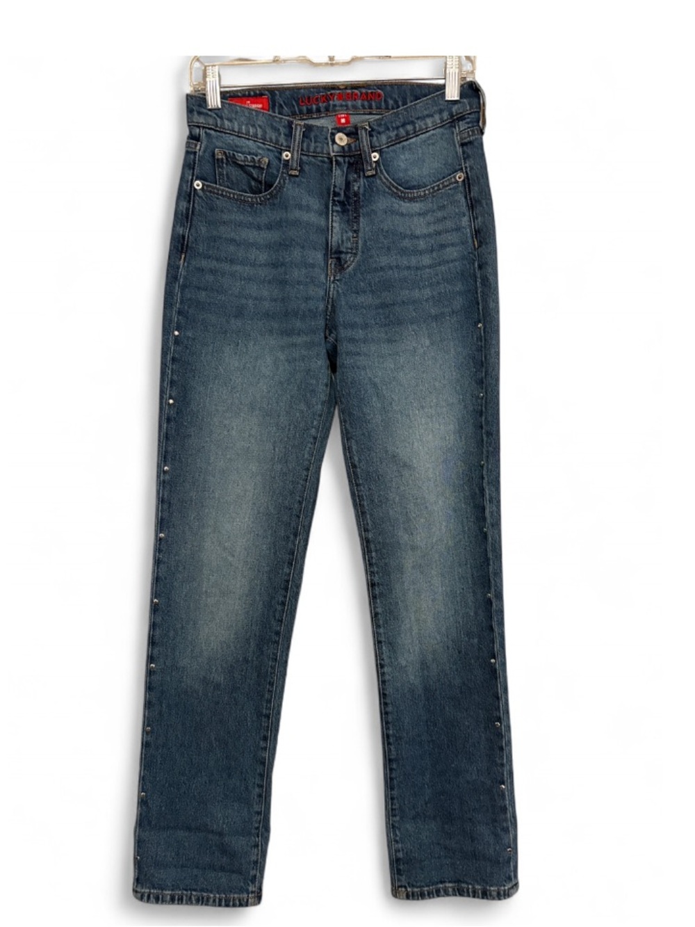 Lucky Brand Zoe High-Rise Straight Leg Jeans with Silver-Tone Stud Detailing